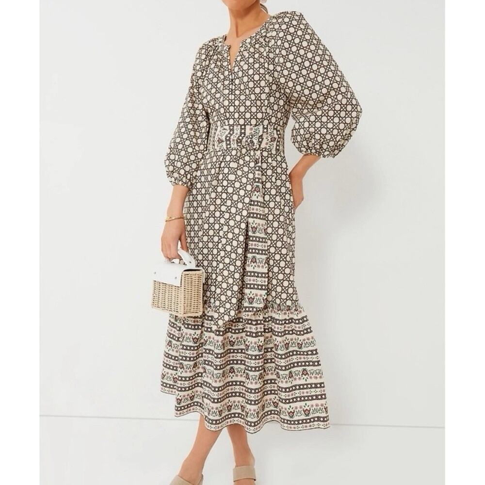 Tuckernuck Birch Cane Border Lyles Cotton Maxi Dress XS Belted Floral